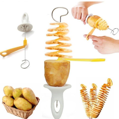 Spiral Potato Cutter Tornado Slicer for Chips, Stainless Steel Twisted Potato Maker, Manual Spiral Potato Slicer Machine with Skewers for French Fries, Curly Chips Cutter Kitchen Tool
