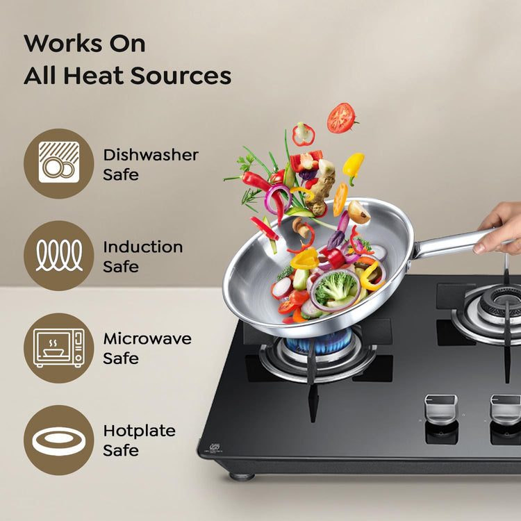 Prestige TRIPLY 4 Pc Cookware Set | TRIPLY Splendid | Fry Pan 22cm/1.9L | Kadai 22cm/2.5L | Sauce Pan 14cm/1.3L | SS Lid 24cm | Gas & Induction Compatible | Even Heat Distribution | 15Y Warranty | ISI