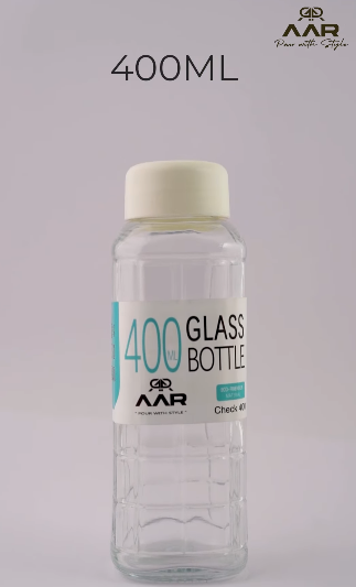 AAR - Elite Glass Water Bottles, Microwave & Freezer Safe, Leak Proof & Airtight Lid, Scratch Resistant, Transparent - 400 ml
