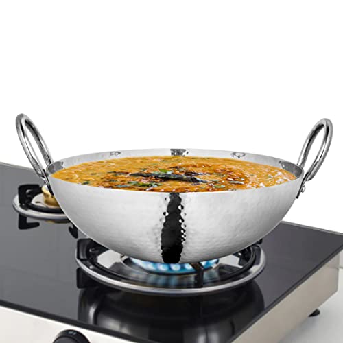 Shri & Sam Stainless Steel 2.8 Litre Triply Deep Pro Light Weight Hammered Kadhai, 26 cm, 1102 Grams