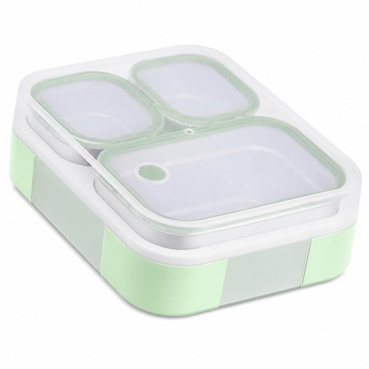 VAYA TYDBYT Stainless Steel Tiffin Box for Men, Kids Girls,1 Large & 2 Small Compartments, Bento Lunch Box, Smart Portions for Balanced Meals, Winter Mint