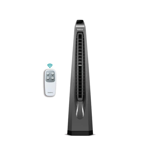 Symphony Surround-i Bladeless Tower Fan for Room | High-Speed with Swivel Action, Touchscreen Control Panel & Remote | 1 Year Warranty | Grey