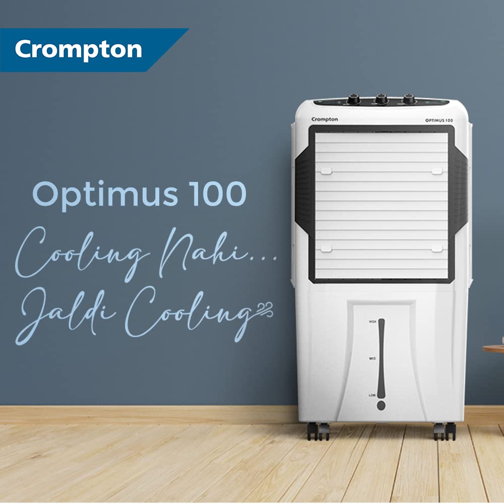 Crompton Optimus 100 Litres Desert Air Cooler for home | Large & Easy Clean Ice Chamber | High Density Honeycomb Pads | Auto-Fill & Drain | Everlast Pump | Humidity Control