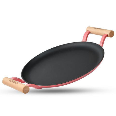 BERGNER Excalibur Lightweight Cast Iron Dosa Tawa 30cm, Double Sided Sturdy Handle, Non-Stick Coating, PFAS Free, Perfect Heat Distribution, Elegant Design - Induction Compatible (Pink)
