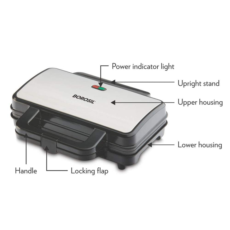 Borosil 1000W Neo Waffle Maker | Can Make 2 Waffles At a Time | Non-Stick Coating Plates Opens to 90Β°, BPA & PTFE Free | Power Indicators | 2 Year Warranty