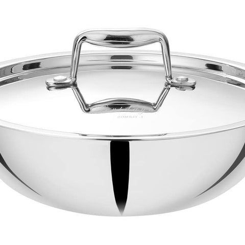 Devidayal Triply Stainless Steel Kadhai with 5 Year Warranty, (24cm | 3.2 LTRS | Silver |Stainless Steel |Induction and Dishwaser Comptible | Easy to Cook), Comes with Lid