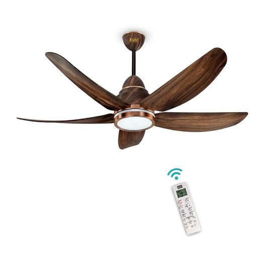 KUHL Luxus C5 1320mm Stylish 65% Power Saving BLDC Ceiling Fan with Remote | Night & Down Light | 29W | 5 Star | Low Noise | IoT –Operate via Mobile & Alexa | Reverse Mode | Free Installation | Teak