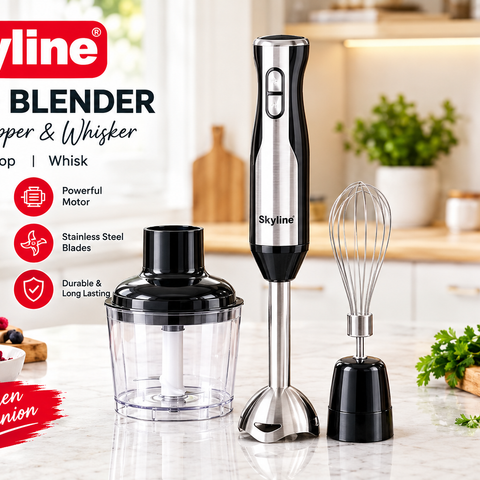 Skyline 500W Hand Blender with Chopper & Whisker | 3-in-1 Immersion Blender, Vegetable Chopper & Egg Whisk | Stainless Steel Blades | 1 Year Warranty