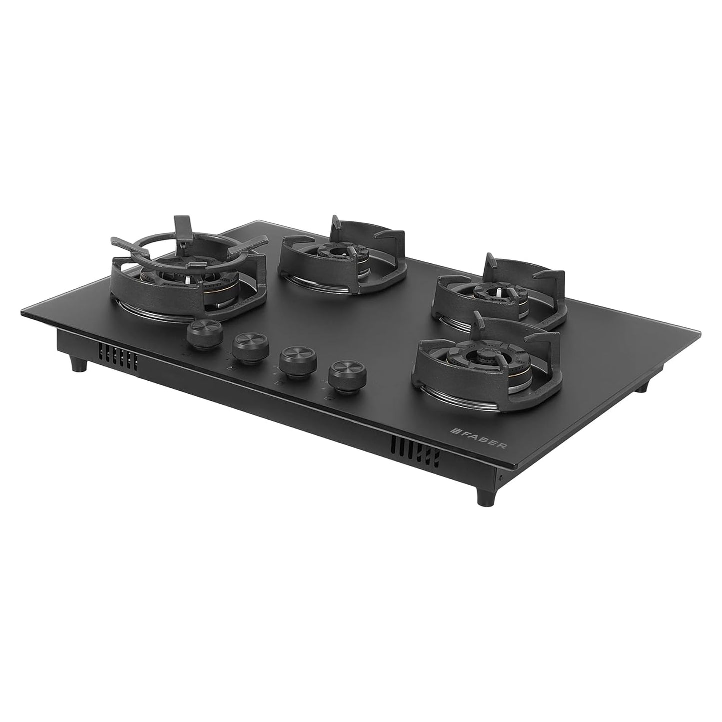 Faber Della 4 Burner 72cm Hob |Auto-Ignition|Brass Burner| Cast Iron Pan Support |Hob/Cooktop Hybrid| Matt Black Glass Finish |5 Yrs Warranty on Glass & Valve | 5 Yrs on Burner|Hob Della HD724 CI AI