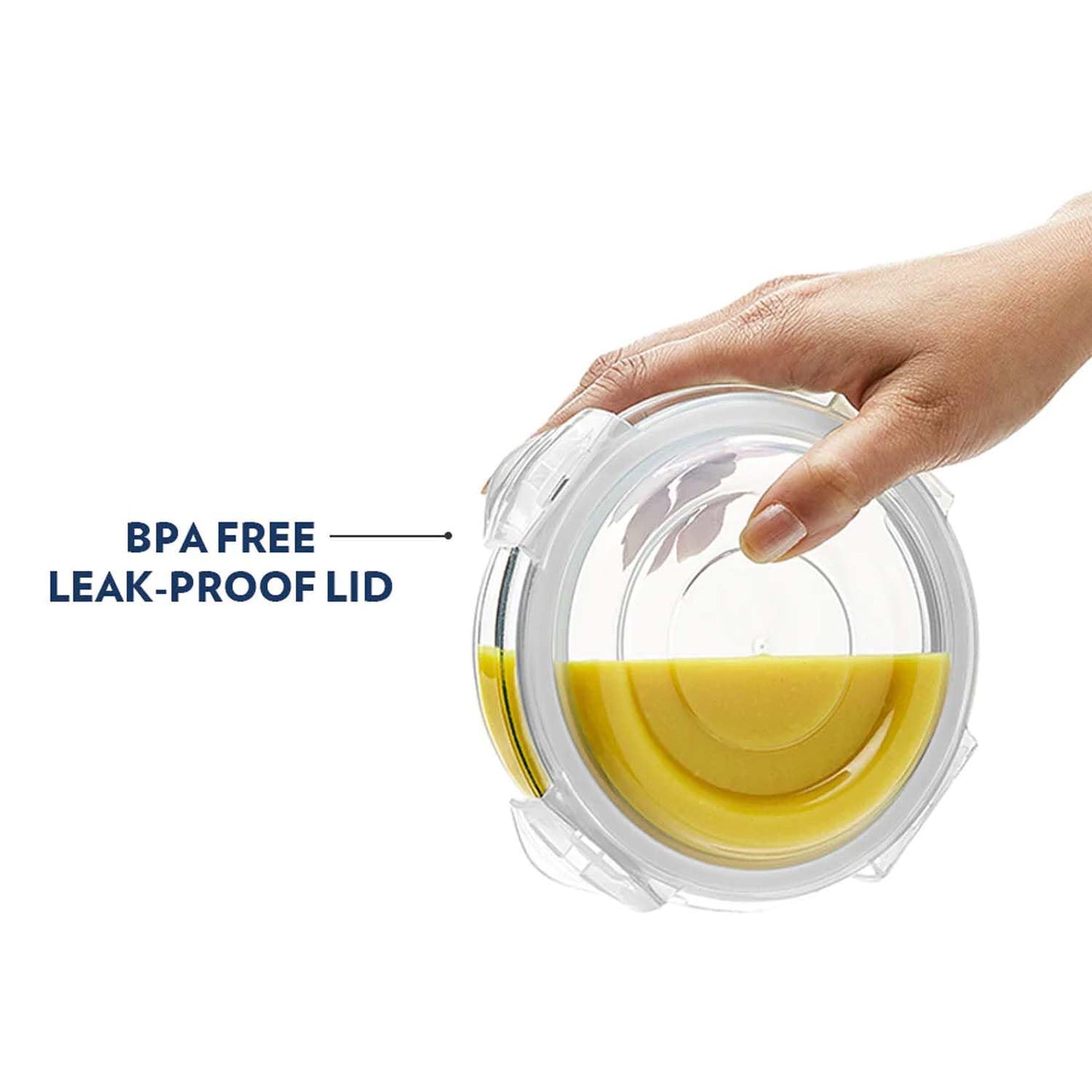 Borosil Klip N Store Glass Storage Container For Kitchen With Air-Tight Lid, Microwave & Oven Safe, Round, 400 ml, Clear