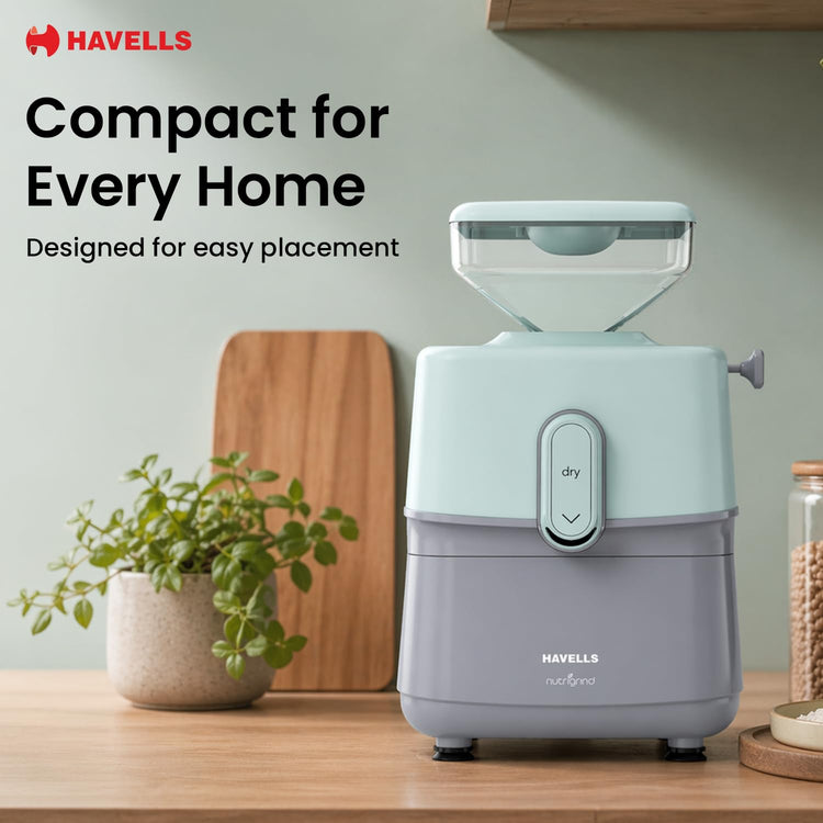 Havells Nutri Grind Atta Mill| 400W High Torque Induction Motor | 1400 RPM Slow Speed Grinding | Quality Coarse Stones | 2 Yr Manufacturer Warranty| Grey & Pista Green