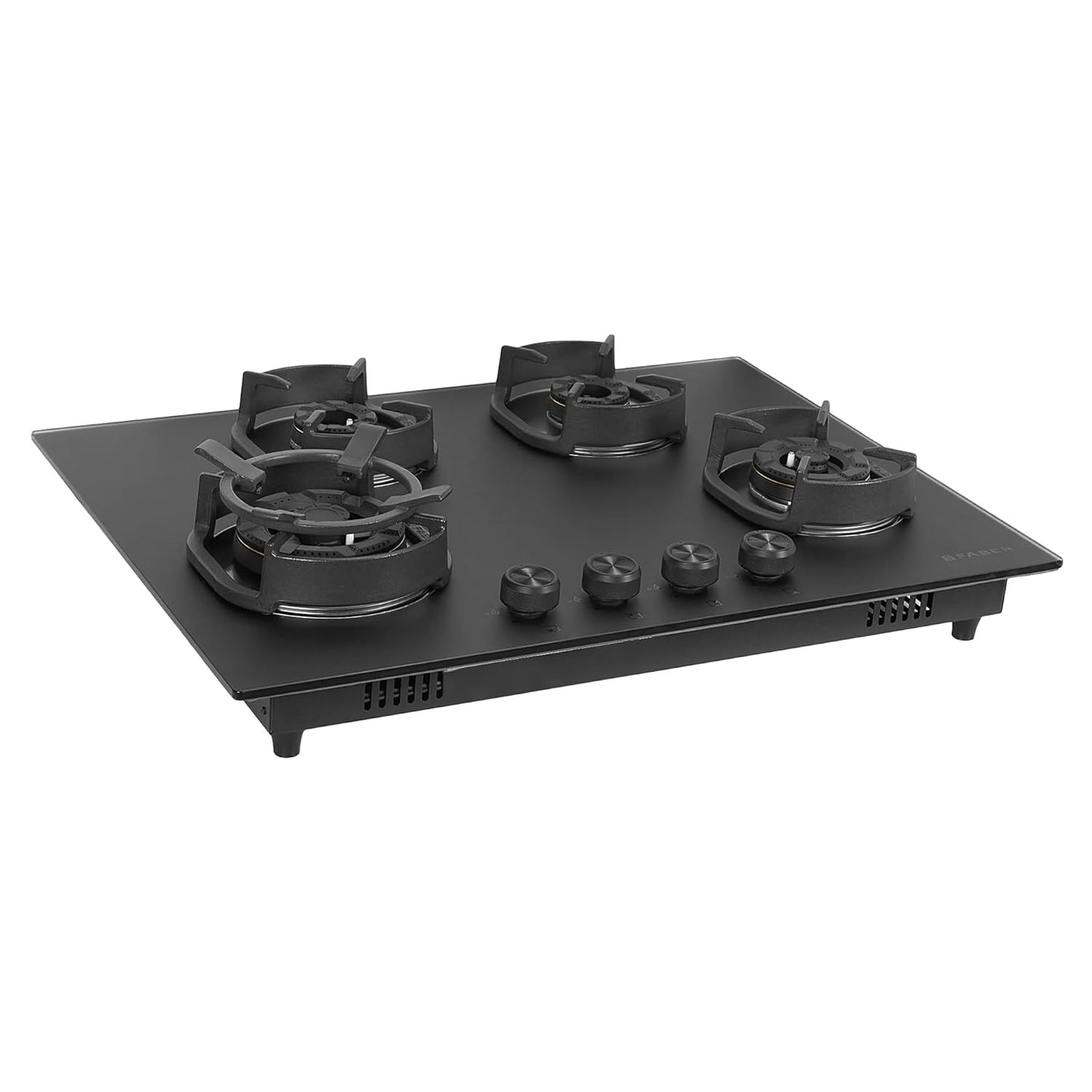 Faber Della 4 Burner 72cm Hob |Auto-Ignition|Brass Burner| Cast Iron Pan Support |Hob/Cooktop Hybrid| Matt Black Glass Finish |5 Yrs Warranty on Glass & Valve | 5 Yrs on Burner|Hob Della HD724 CI AI