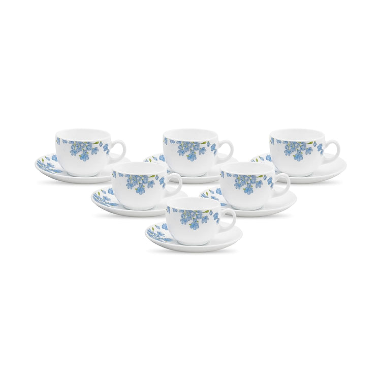 La Opala Diva, Opal Glass Crockery | Cup & Saucer Iris Regular, Set of 12 | Plain White, 160 ml | for Tea & Coffee | Microwave Safe | 100% Vegetarian | Extra Strong | Super Light | Super White