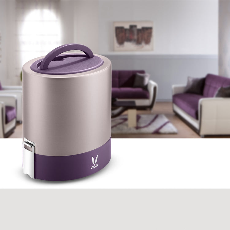 VAYA TYFFYN Lunch Box for Office for Men, with Polished Stainless Steel Containers,1000ml Vacuum Insulated Hot Lunch Box Without BagMat, Leakproof Hot Tiffin Box with 3 Compartments, Purple