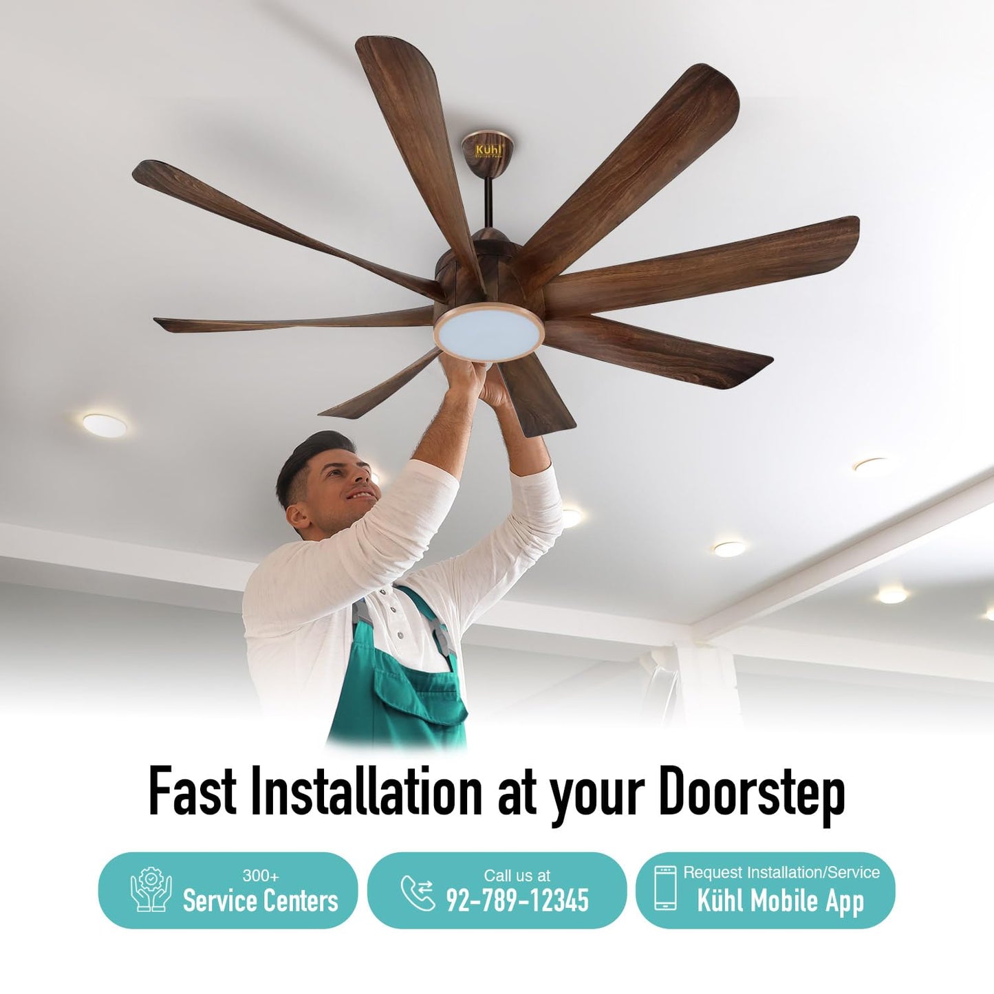 KUHL Platin D8 1500 mm Stylish 65% Power Saving BLDC Ceiling Fan With Remote | Down Light | 38W | 5 Star | Low Noise | Iot -Operate Via Mobile & Alexa | Reverse Mode | Free Installation | Teak