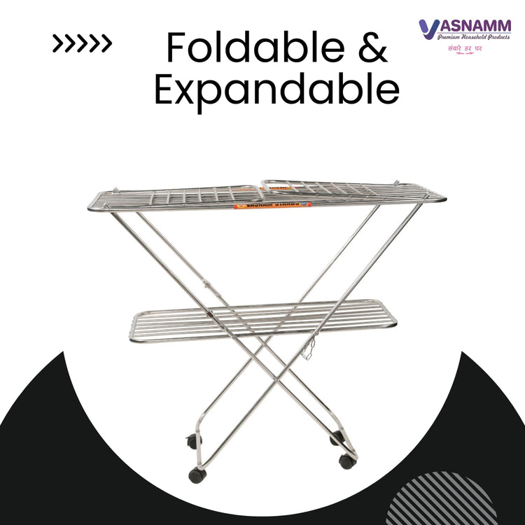 Vasnam Stainless Steel Floor Cloth Dryer Stand Butterfly Design | 25 Rods 3-Tier Foldable Laundry Drying Rack with Wheels | Heavy Duty Rustproof Clothes Stand for Home