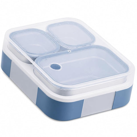 VAYA TYDBYT Stainless Steel Tiffin Box for Men, Kids Girls,1 Large & 2 Small Compartments, Bento Lunch Box, Smart Portions for Balanced Meals, Blue