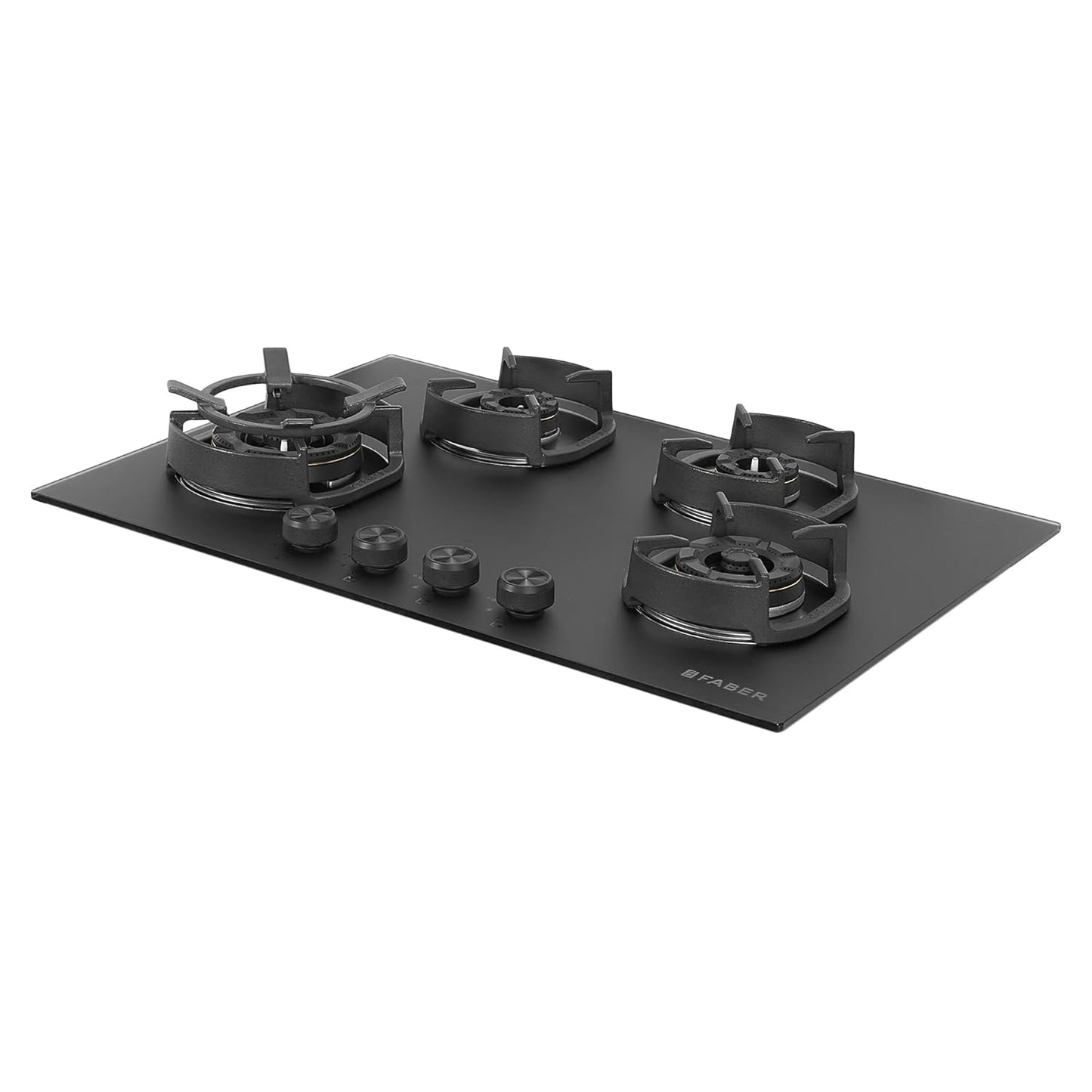 Faber Della 4 Burner 72cm Hob |Auto-Ignition|Brass Burner| Cast Iron Pan Support |Hob/Cooktop Hybrid| Matt Black Glass Finish |5 Yrs Warranty on Glass & Valve | 5 Yrs on Burner|Hob Della HD724 CI AI