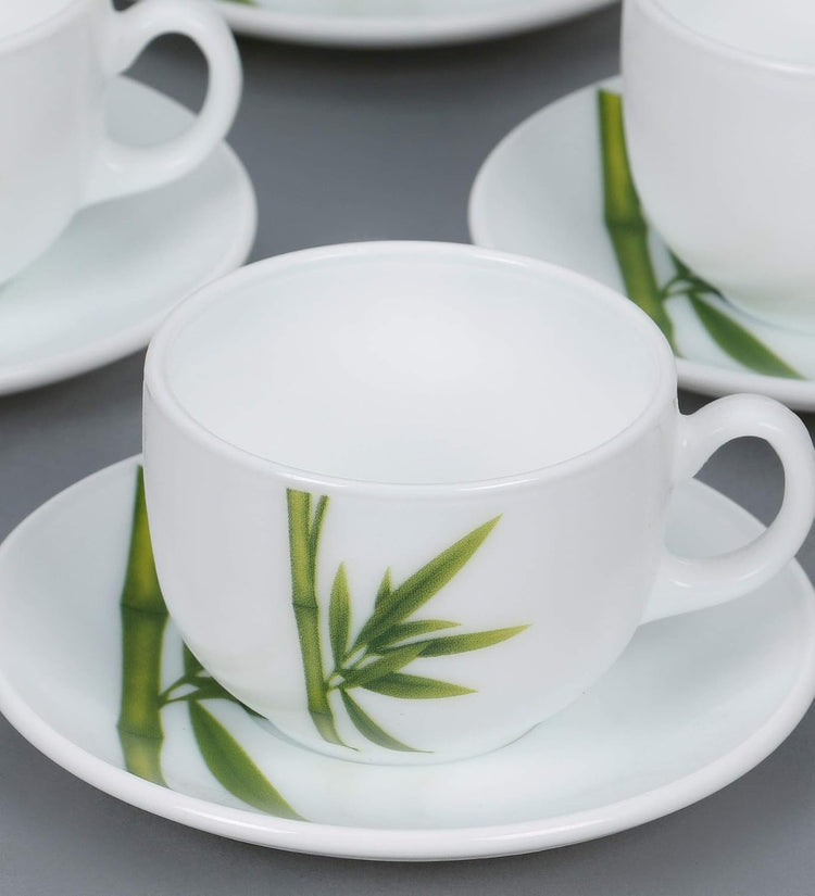 La Opala Diva, Opal Glass Crockery | Cup & Saucer Iris Regular, Set of 12 | Plain White, 160 ml | for Tea & Coffee | Microwave Safe | 100% Vegetarian | Extra Strong | Super Light | Super White