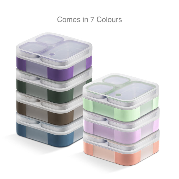 VAYA TYDBYT Stainless Steel Tiffin Box for Men, Kids Girls,1 Large & 2 Small Compartments, Bento Lunch Box, Smart Portions for Balanced Meals, Green