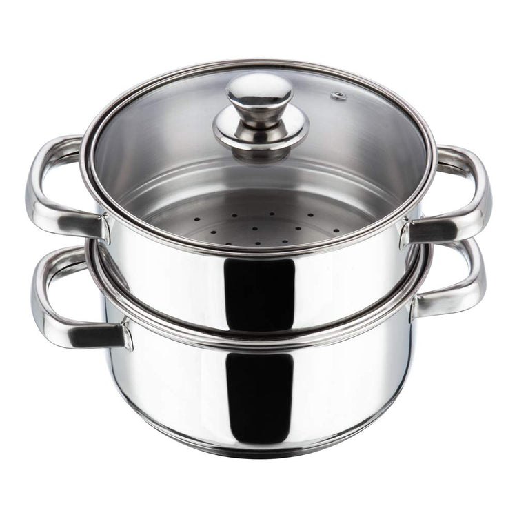 Vinod 2 Tier Stainless Steel Idli Steamer for Kitchen with Glass Lid - 18 cm | 2.5 mm Thick Base | Modak, Momo, Idiyappam, Vegetable, Puttu Maker and Steamer| Induction Base - 2 Year Warranty | Small