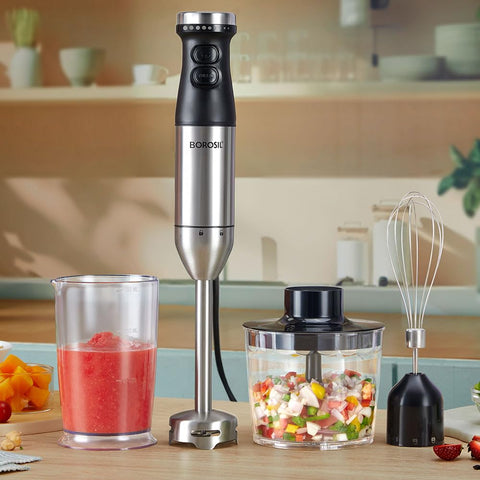 Borosil SmartBlend Hand Blender with Chopper & Whisker | 750ml Beaker & 500ml Chopper | BIS Approved Made in India | Variable Speed Control | SS 301 Blade & Detachable Blending Rod | 2 Years Warranty