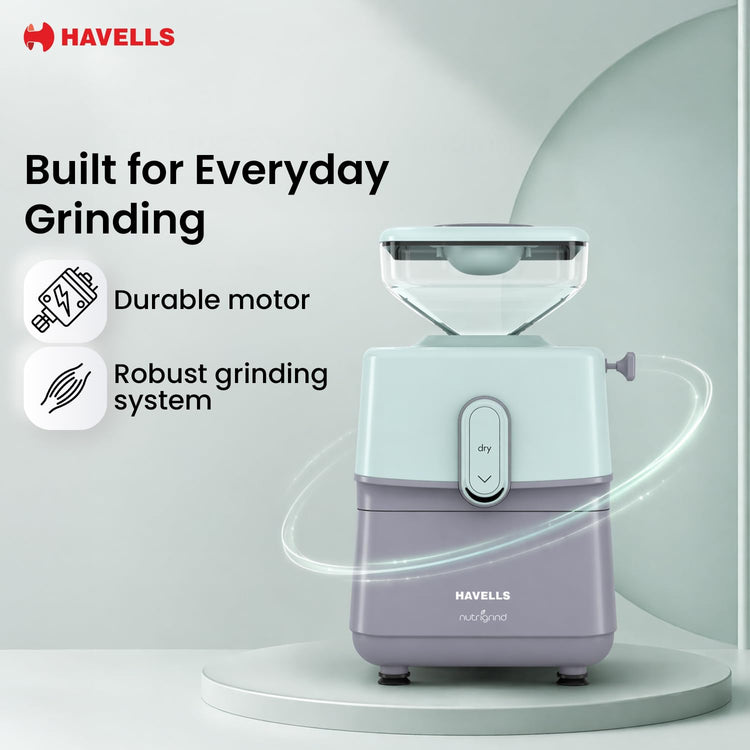 Havells Nutri Grind Atta Mill| 400W High Torque Induction Motor | 1400 RPM Slow Speed Grinding | Quality Coarse Stones | 2 Yr Manufacturer Warranty| Grey & Pista Green