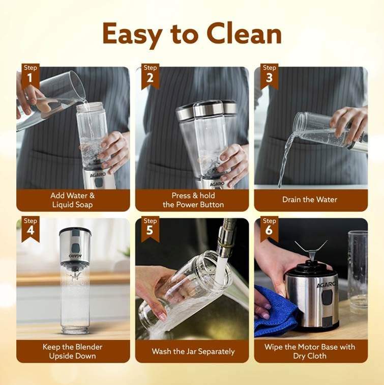 AGARO Galaxy Portable Blender for Smoothie & Milk Shakes, 450ml, USB Type C Rechargeable, 3000 mAh Battery, Mini Personal Blender for Home, Office, Gym, Travel. 126W, Stainless Steel Blade