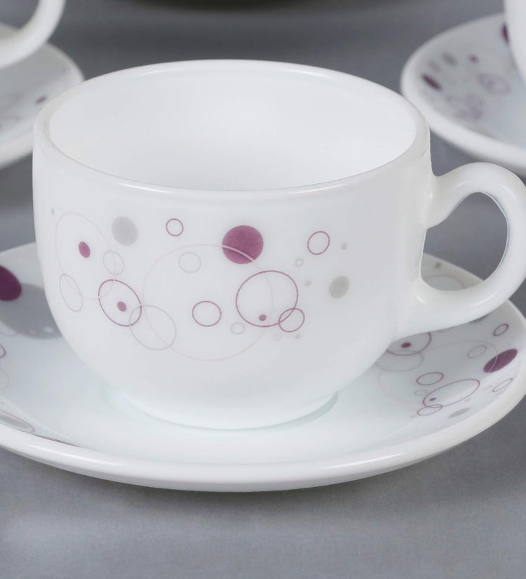 La Opala Diva, Opal Glass Crockery | Cup & Saucer Iris Regular, Set of 12 | Plain White, 160 ml | for Tea & Coffee | Microwave Safe | 100% Vegetarian | Extra Strong | Super Light | Super White