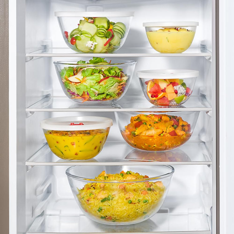 Borosil 500ml (2pc) Serving & Mixing Bowl with Lid Set | Made in India Borosilicate Glass Bowl for Kitchen & Dinning | Bowl for Mixing Dough, Salad, Batter | Microwave & Dishwasher Safe | Transparent