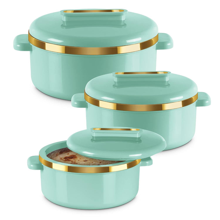 MILTON Curve Inner Stainless Steel Casserole Set of 3 (840 ml, 1300 ml, 1880 ml), Light Green | BPA Free | Food Grade | Easy to Carry | Easy to Store | Chapati | Roti | Curd Maker