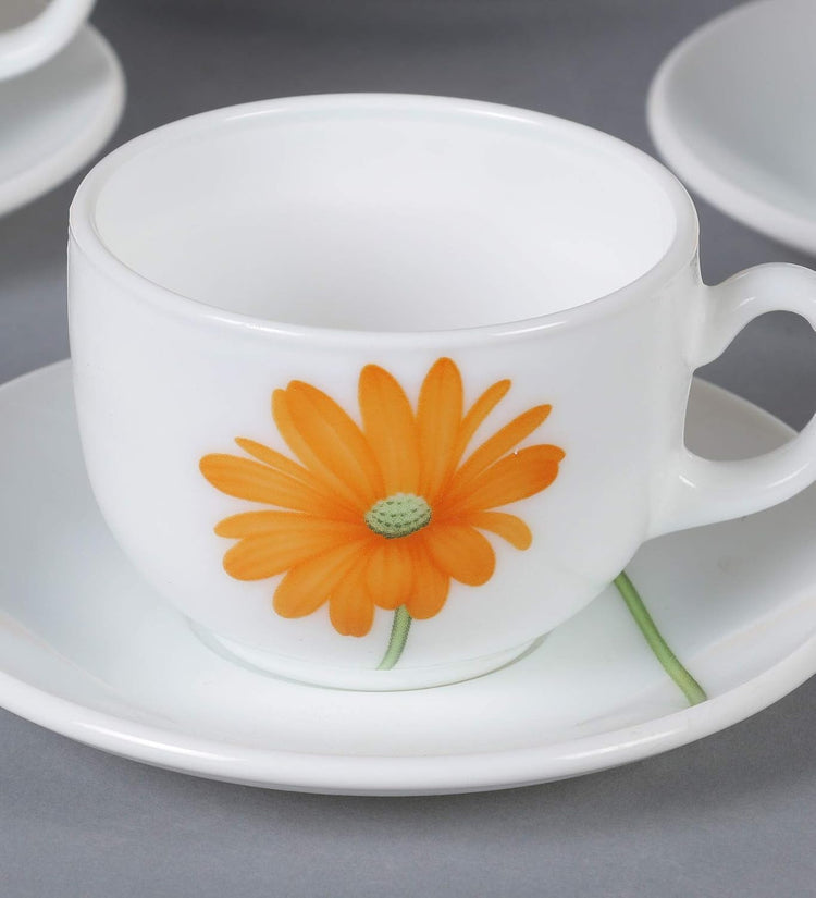 La Opala Diva, Opal Glass Crockery | Cup & Saucer Iris Regular, Set of 12 | Plain White, 160 ml | for Tea & Coffee | Microwave Safe | 100% Vegetarian | Extra Strong | Super Light | Super White