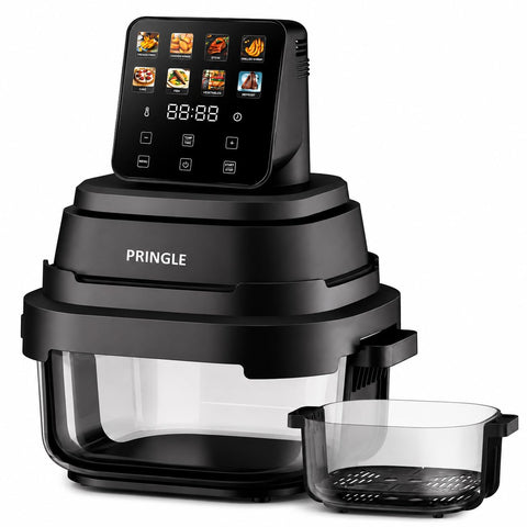 Pringle AirClear Glass Air Fryer 5.5L | Dual Bowl | 1500W | 8 Cooking Modes, 5.5 L total capacity with 4 L + 1.5 L glass bowls for flexible cooking and serving