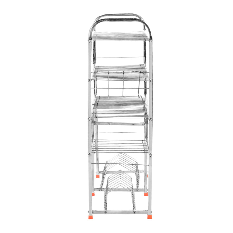 Stainless Steel 5 Shelf 31x30 inches Wall Mount Kitchen Utensils Rack | Dish Rack with Plate & Cutlery Stand | Modular Kitchen Storage Rack | Kitchen Organizer