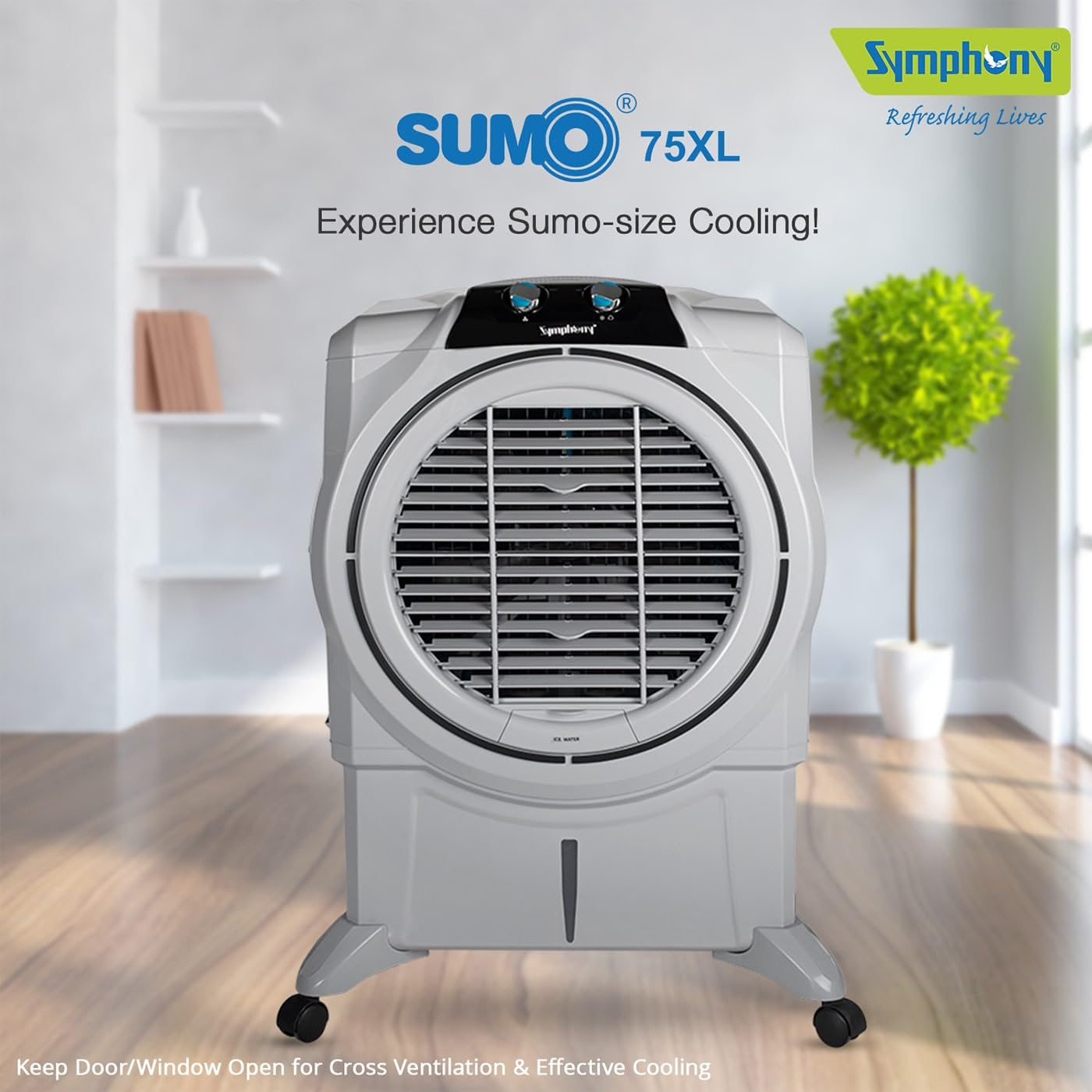 Symphony Sumo 75 XL Desert Air Cooler For Home with Honeycomb Pads, Powerful +Air Fan, i-Pure Console and Low Power Consumption (75L, Grey)