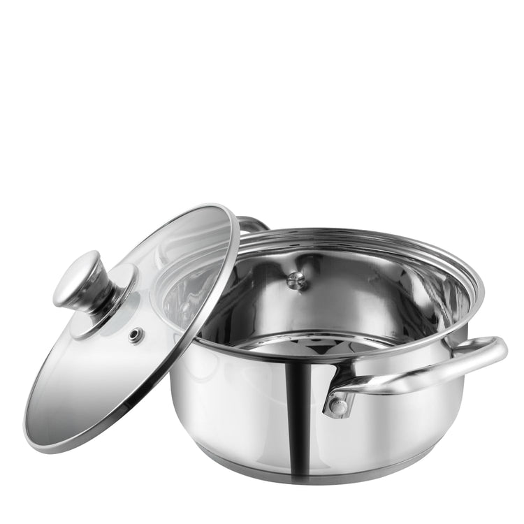 Vinod Roma Saucepot Stainless Steel Set of 2 with Glass Lid | 1.1 and 1.5 Litre | Biryani Pot | Sandwich Bottom | Rivetted Handle| Induction & Gas Base | 2 Year Warranty