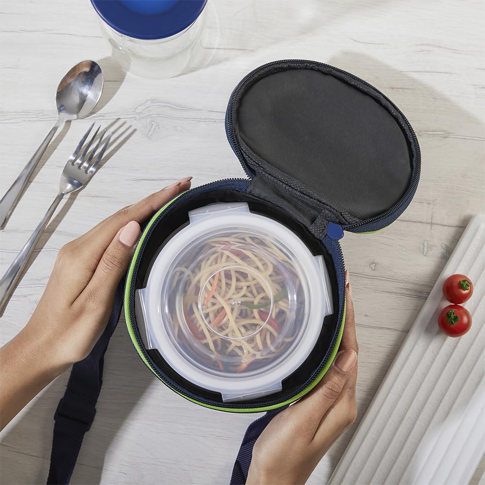 Borosil Klip n Store Lunchbox with Bag | Set of 2 (400ml Each) | Borosilicate Glass, Round, Vertical | Microwave & Dishwasher Safe, Leak Proof | Tiffin for Office, School, College