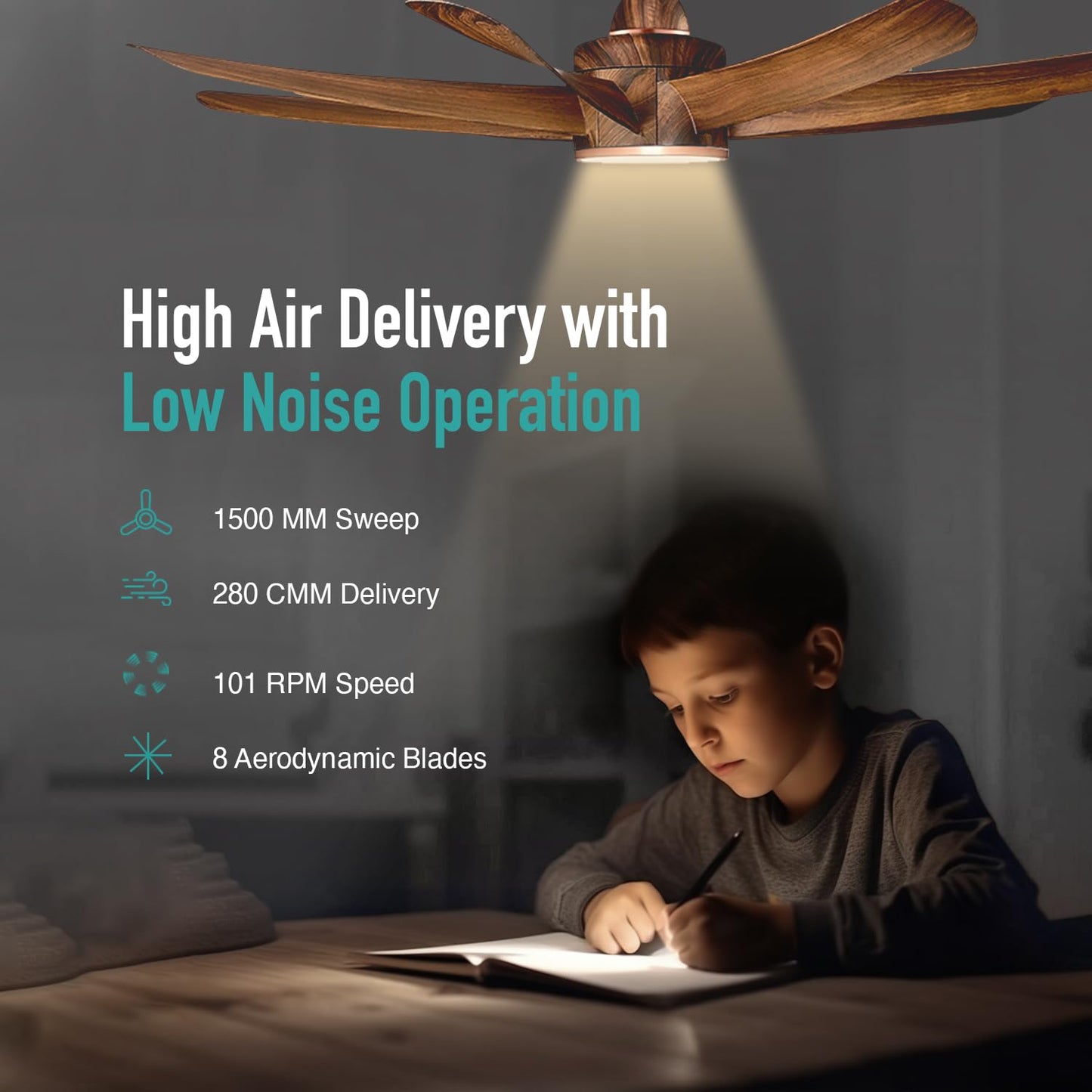 KUHL Platin D8 1500 mm Stylish 65% Power Saving BLDC Ceiling Fan With Remote | Down Light | 38W | 5 Star | Low Noise | Iot -Operate Via Mobile & Alexa | Reverse Mode | Free Installation | Teak