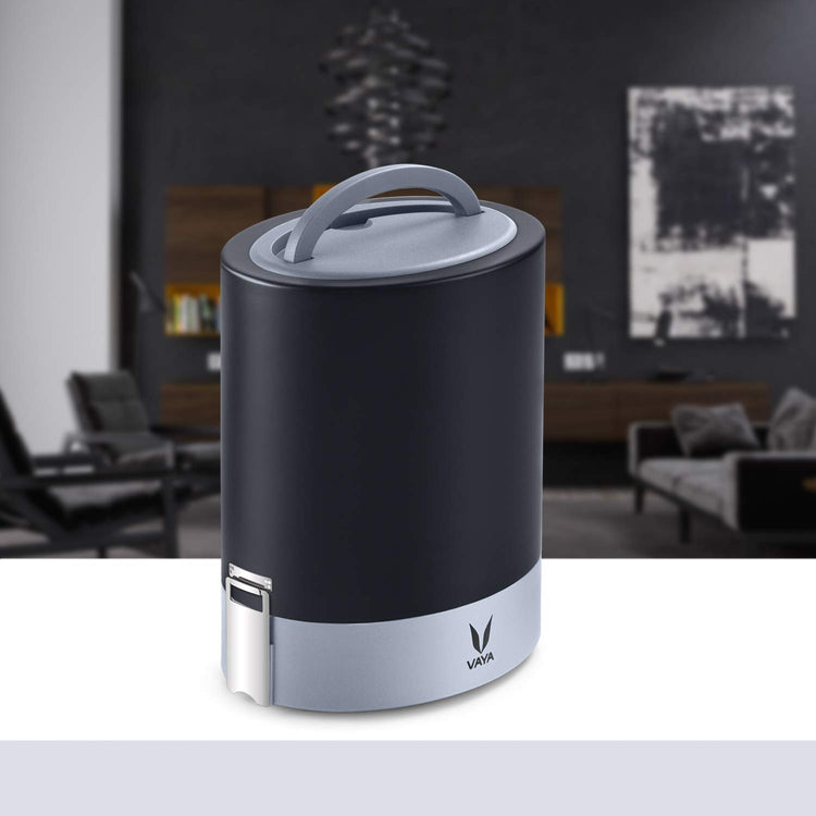 VAYA TYFFYN Jumbo Lunch Box for Office for Men, with Polished Stainless Steel Containers,1300ml Vacuum Insulated Hot Lunch Box Without BagMat, Leakproof Hot Tiffin Box with 4 Compartments,Black