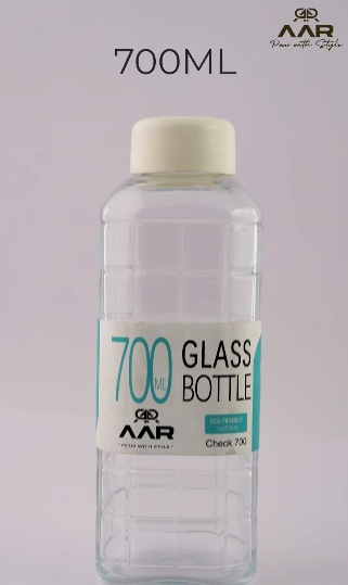 AAR - Elite Glass Water Bottles, Microwave & Freezer Safe, Leak Proof & Airtight Lid, Scratch Resistant, Transparent - 700 ml