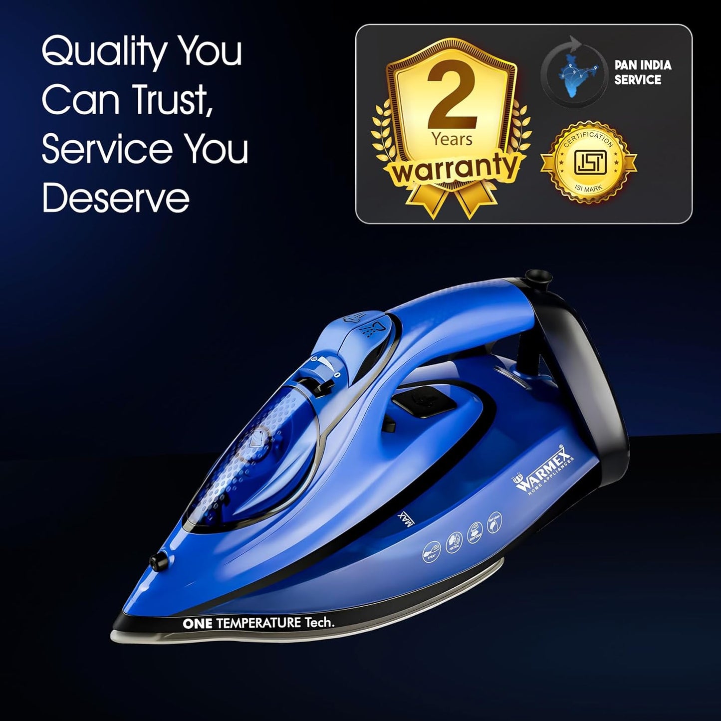 Warmex 2200W No knob Automatic Steam Cloth Iron No Burn Guaranteed with Smart Perfect Care Temperature Control | Heavy Duty Press Ironing Clothes for Home & Travel, Auto Cleaning & Shut Off Sensor-Blue