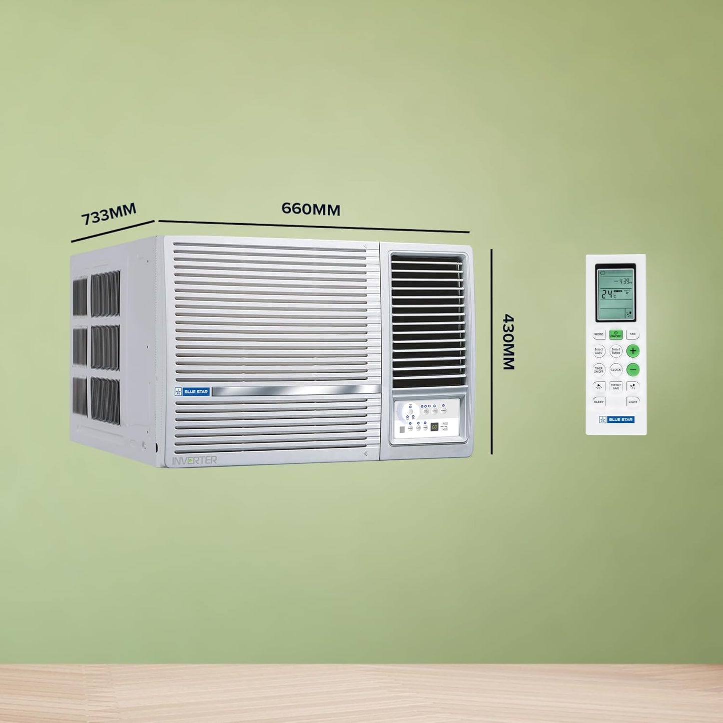 Bluestar 1.5 Ton 5 Star Inverter Window AC (Copper, Turbo Cool, Fan Modes-Auto/High/Medium/Low, Hydrophilic Blue Fins, Dust Filters, Self-Diagnosis, 2024 Model, WID518L, White)