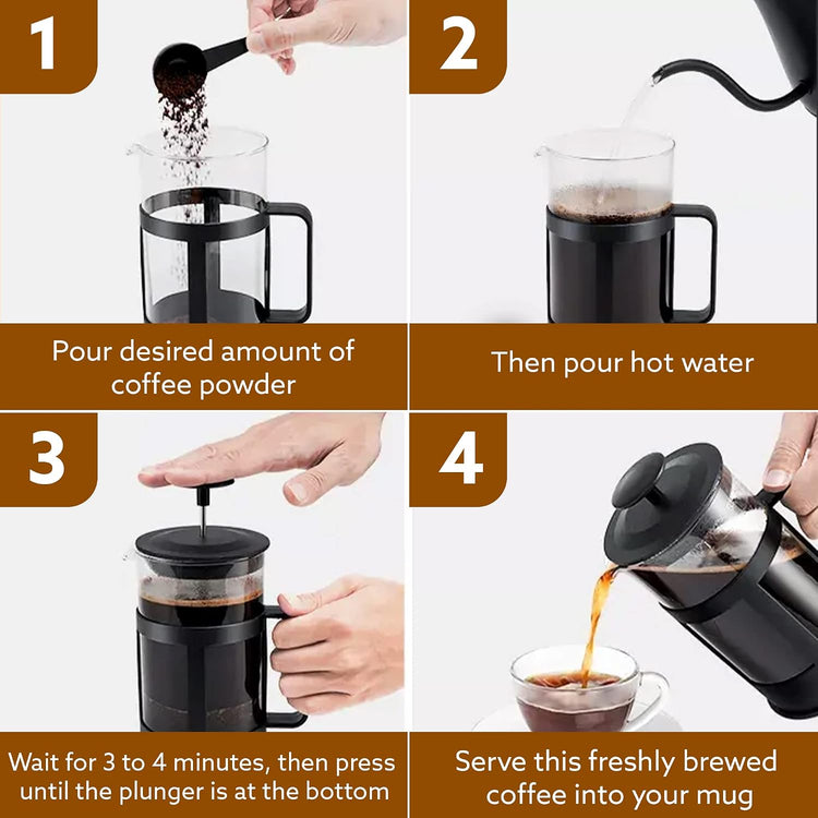 AGARO Delite French Press Coffee And Tea Maker, Borosilicate Glass Body With Sleeves, Glass Carafe, BPA Free Plastic Lid Strainer, 600Ml