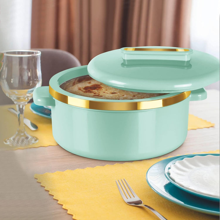 MILTON Curve Inner Stainless Steel Casserole Set of 3 (840 ml, 1300 ml, 1880 ml), Light Green | BPA Free | Food Grade | Easy to Carry | Easy to Store | Chapati | Roti | Curd Maker