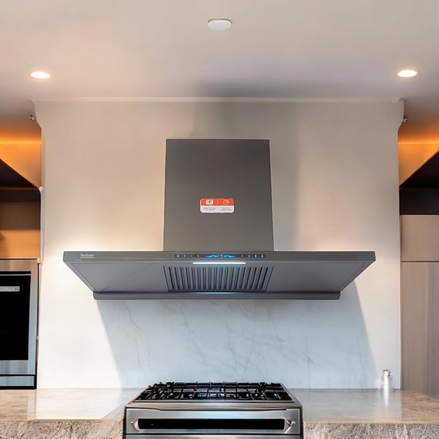 Hindware Imelda Autoclean 60 | Powerful Suction: 2000 m3/h* | Filterless | BLDC Motor | Turbo Mode+9 Speed | Thermal Auto Clean Wall Mounted 60cm Chimney (Grey)