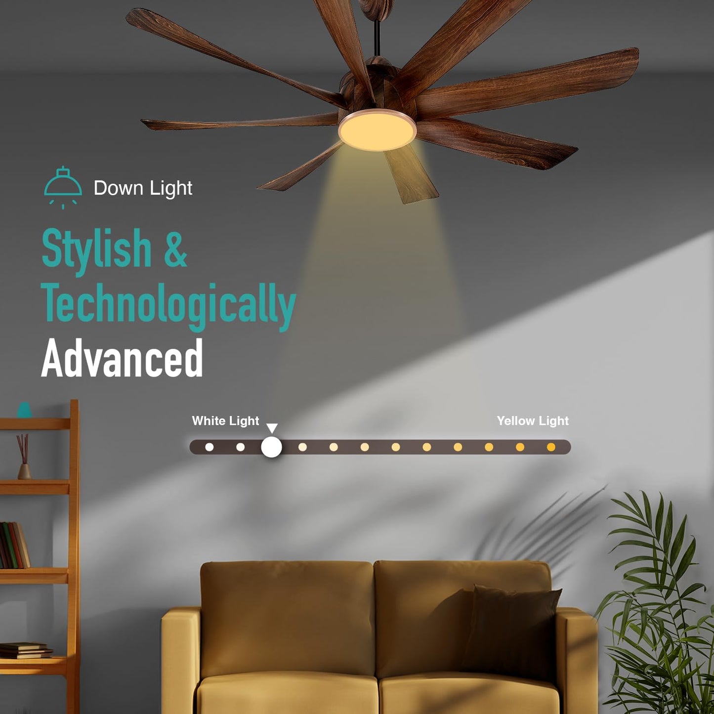 KUHL Platin D8 1500 mm Stylish 65% Power Saving BLDC Ceiling Fan With Remote | Down Light | 38W | 5 Star | Low Noise | Iot -Operate Via Mobile & Alexa | Reverse Mode | Free Installation | Teak