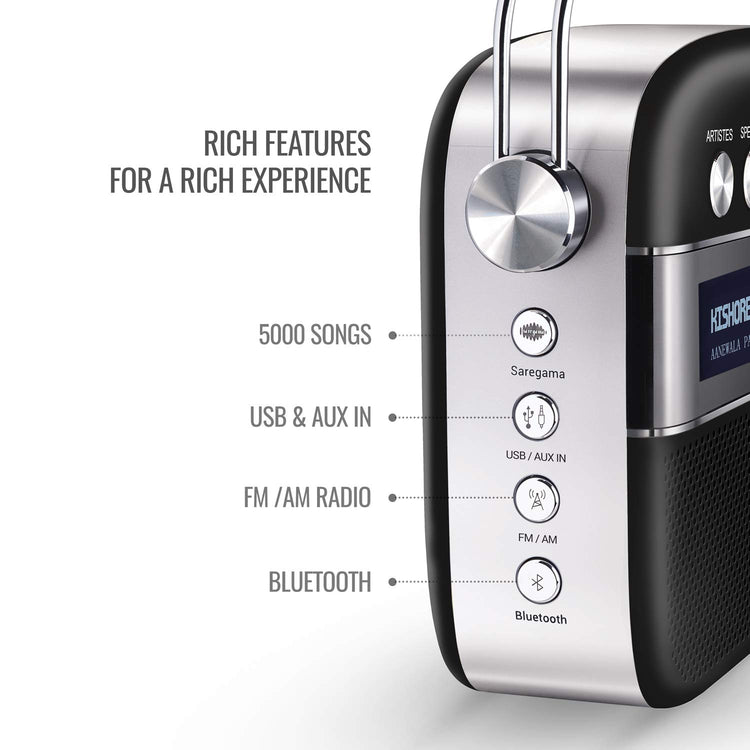 Saregama Carvaan 2.0 Hindi Portable Music Player 5000 Pre-Loaded Songs with Podcast, FM/BT/AUX (Classic Black)