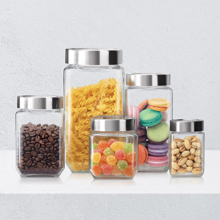 Treo by Milton Cube Storage Containers, Set of 2, Glass Jar with Air Tight Steel Lid, 580 ml each, Transparent Jars for Snacks, Pulses, Masala, Pickles, Cereals, Cookies, Dry Food