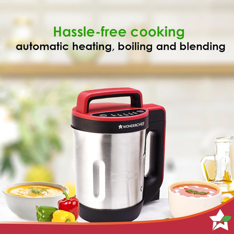 Wonderchef NEO Automatic Soup Maker | 1.0 Litre | 800W Heater | SS Blades & Bowl (Jug) | Soup in just 20 mins | 2 Years Warranty | Red & Black