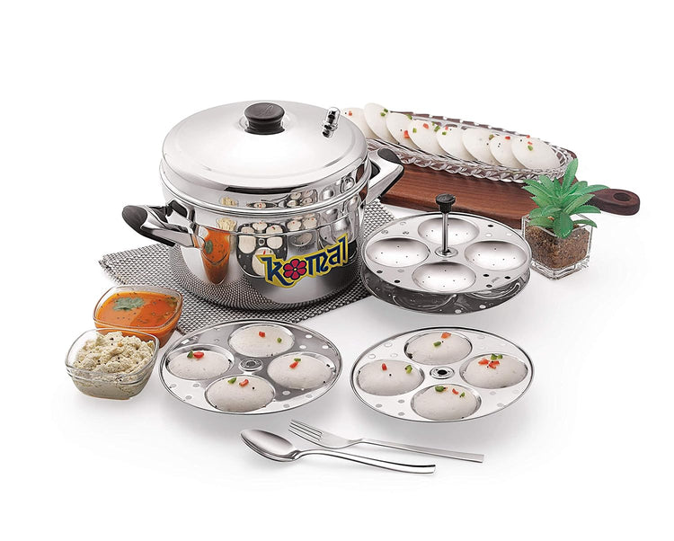 Komal Small Idly Cooker with 4 x 4 Idly Stand,Silver